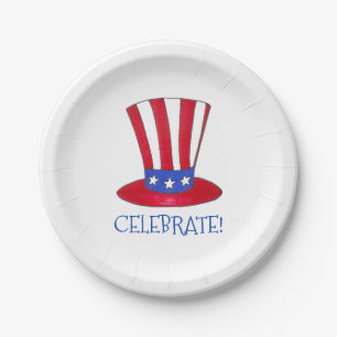 Plato De Papel Celebrar el 4 de julio Tío Patriótico Sam USA Amer