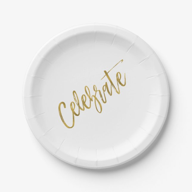 Plato De Papel Celebrar el Relieve metalizado dorado (Anverso)