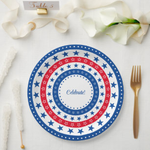 Plato De Papel Celebrar las estrellas rojas, blancas y azules