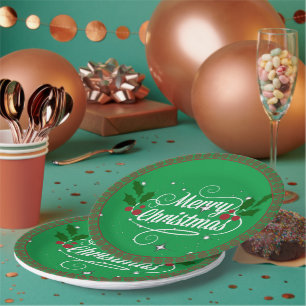 Plato De Papel Celebrar Navidades, verde festivo