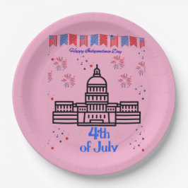Plato De Papel Celebrating 4th of July light pink