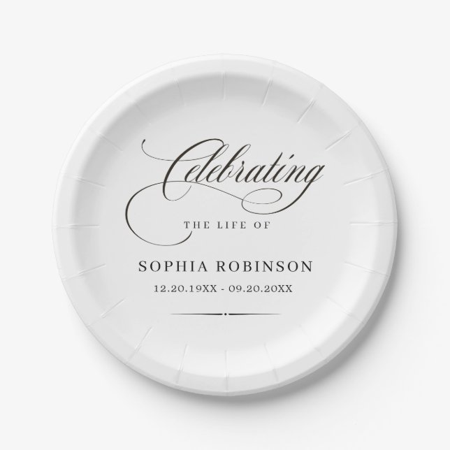 Plato De Papel Celebration of Life Modern Elegant Script Funeral  (Anverso)