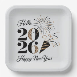 Plato De Papel Celebratorio 2026 Bienvenido el Año Nuevo 