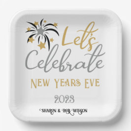 Plato De Papel Celebremos Año Nuevo Eve Black Gold Silver