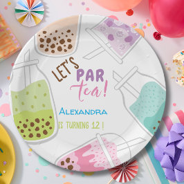 Plato De Papel Celebremos el cumpleaños con té de burbujas bobba