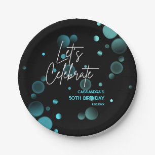 Plato De Papel Celebremos el cumpleaños negro del gradiente azul 