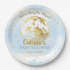 Plato De Papel Celestial azul sobre la luna y Baby Shower de estr
