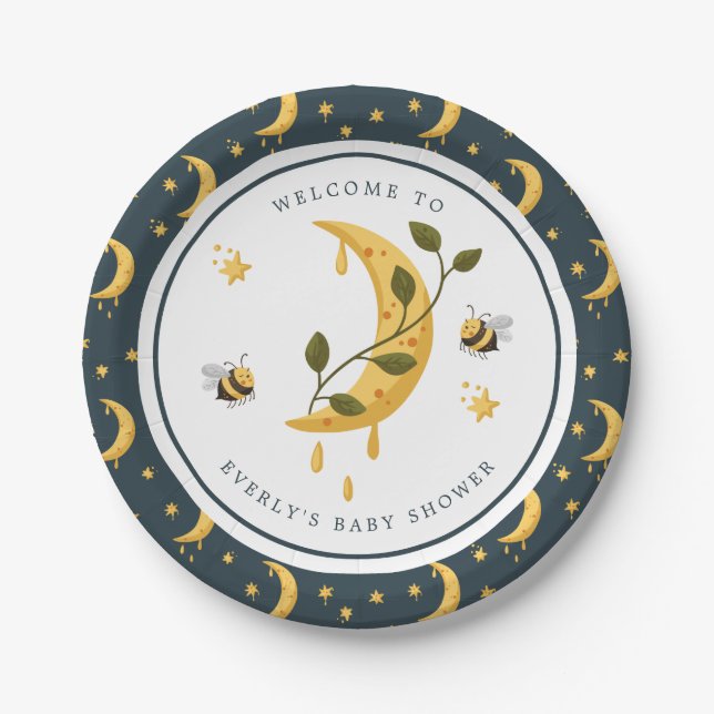 Plato De Papel Celestial Bumblebee Moon Honey Baby Shower (Anverso)