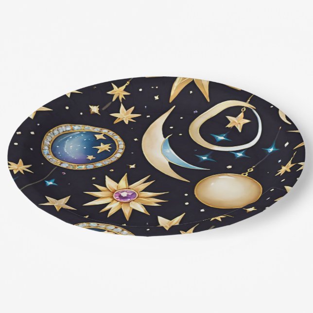 Plato De Papel Celestial De Luna Y Estrellas (Angular)