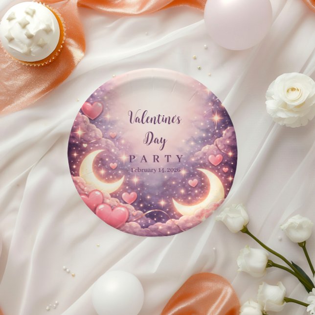 Plato De Papel Celestial Moon Hearts Valentine Party (Subido por el creador)