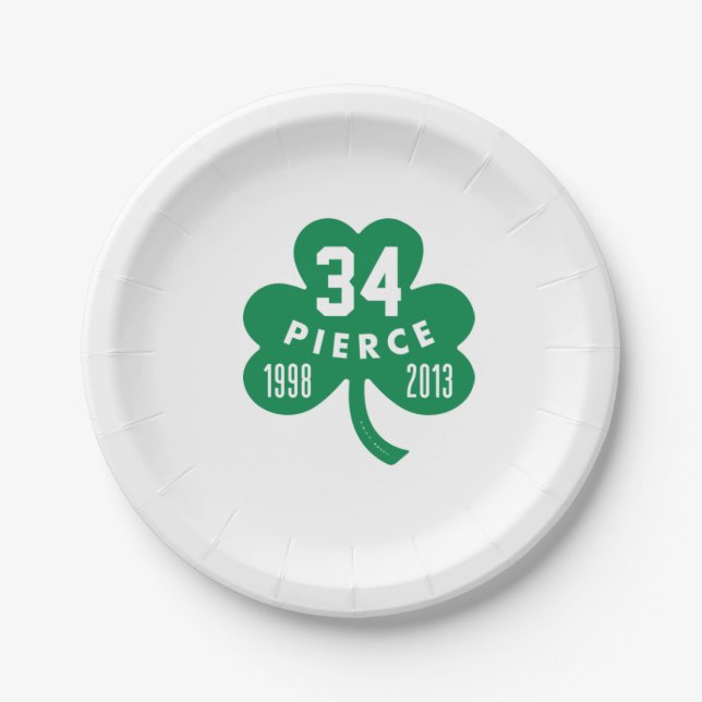 Plato De Papel Celtics - Pierce 34 Retirado Número Clover (Verde) (Anverso)