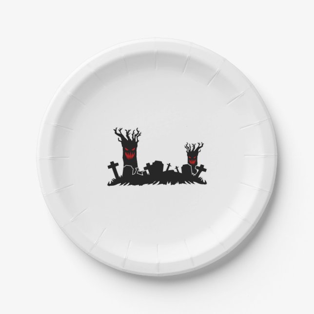 Plato De Papel Cementerio de Halloween (Anverso)