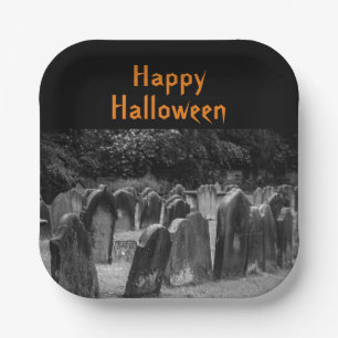 Plato De Papel Cementerio de Halloween