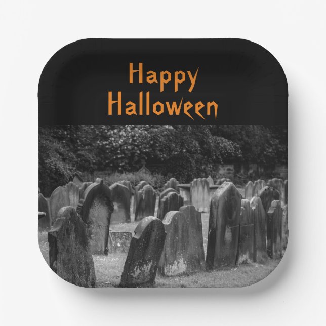 Plato De Papel Cementerio de Halloween (Anverso)