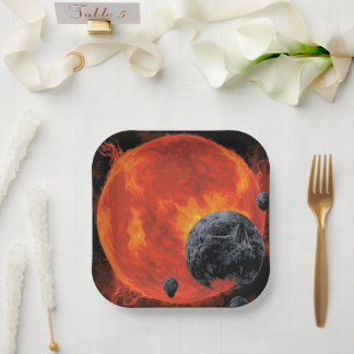Plato De Papel Cementerio Espacial Calavera Halloween Galaxia de 