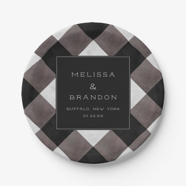 Plato De Papel Cena Boda de Buffalo Plaid Check (Anverso)