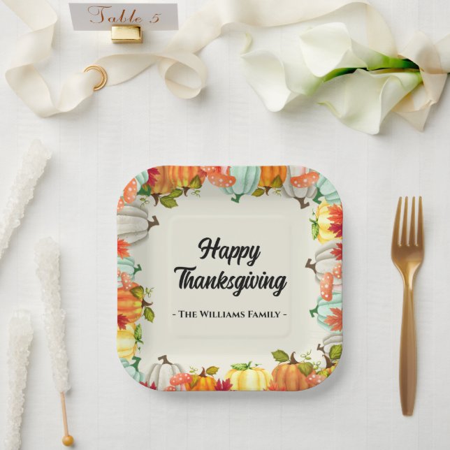 Plato De Papel Cena de Acción de Gracias de Calabaza Divertida (Boda)