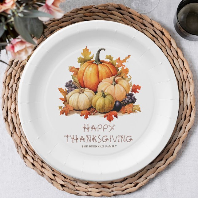 Plato De Papel Cena de Acción de Gracias Rústica de Calabaza (Pumpkin Rustic Thanksgiving Dinner Paper Plates)