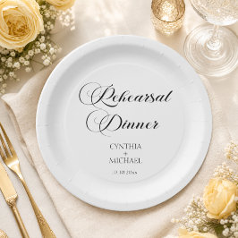 Plato De Papel Cena de Ensayo de Boda con Letra Elegante