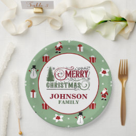 Plato De Papel Cena de Navidad de Santa Verde Menta 