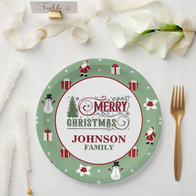 Plato De Papel Cena de Navidad de Santa Verde Menta  (Boda)