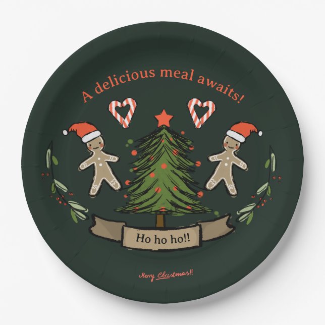 Plato De Papel Cena de Navidades Cute Retro ilustrada (Anverso)