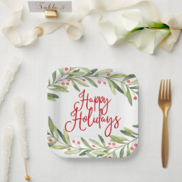 Plato De Papel Cena de Navidades de Wreath de Happy Holidays Wate