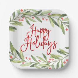 Plato De Papel Cena de Navidades de Wreath de Happy Holidays Wate