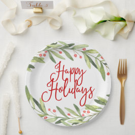 Plato De Papel Cena de Navidades de Wreath de Happy Holidays Wate