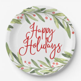 Plato De Papel Cena de Navidades de Wreath de Happy Holidays Wate