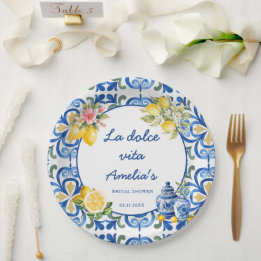 Plato De Papel Cena italiana La Dolce Vita con limón para despedi