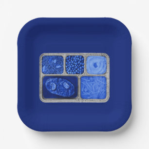 Plato De Papel Cena retro de TV en azul