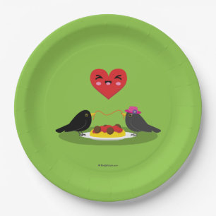 Plato De Papel Cena Romántica de Spaghetti con Albóndigas