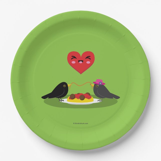 Plato De Papel Cena Romántica de Spaghetti con Albóndigas (Anverso)