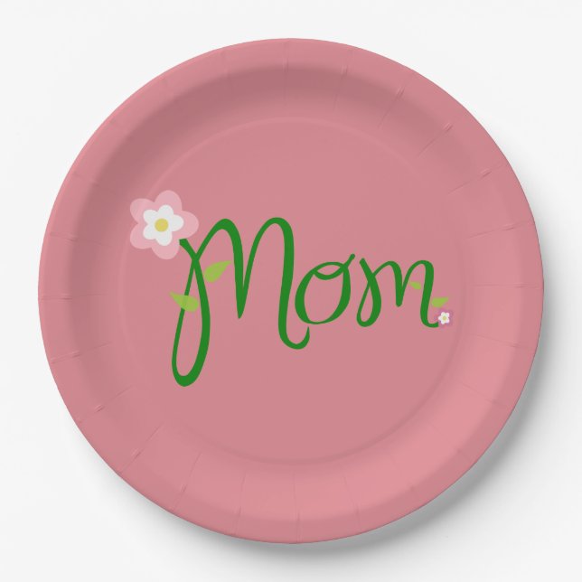 Plato De Papel Cena rosa de fresa de mamá (Anverso)