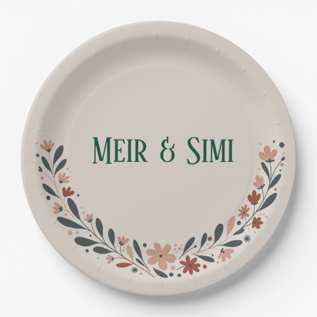 Plato De Papel Cena verde floral fiesta Papel Plate (Anverso)