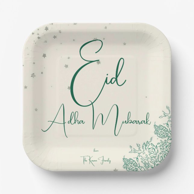 Plato De Papel Cena verde sabio de Eid Al Adha  (Anverso)