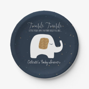 Plato De Papel Centelleo poca placa de Baby Shower del elefante