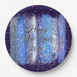 Plato De Papel Cepillo helado azul sacude Año nuevo feliz 20xx 9"