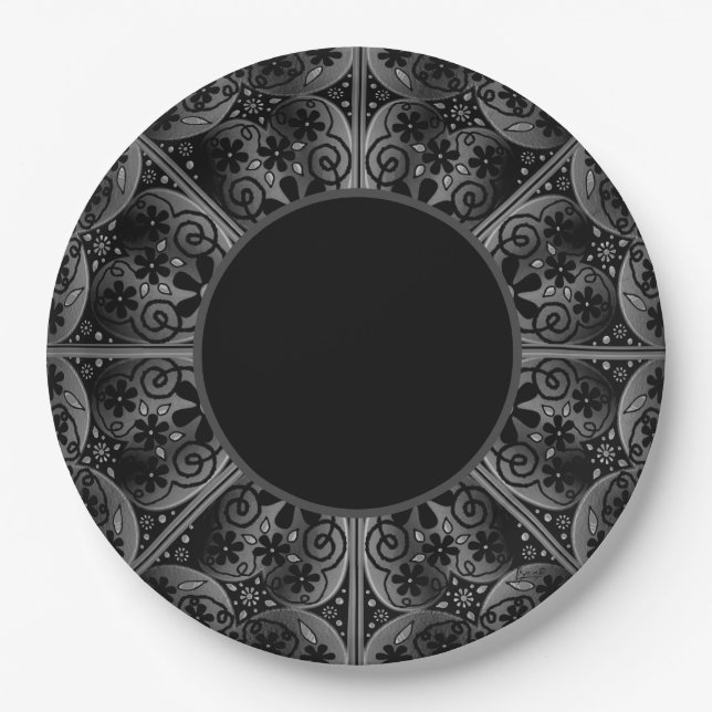 Plato De Papel Ceramic Lace Black (Anverso)