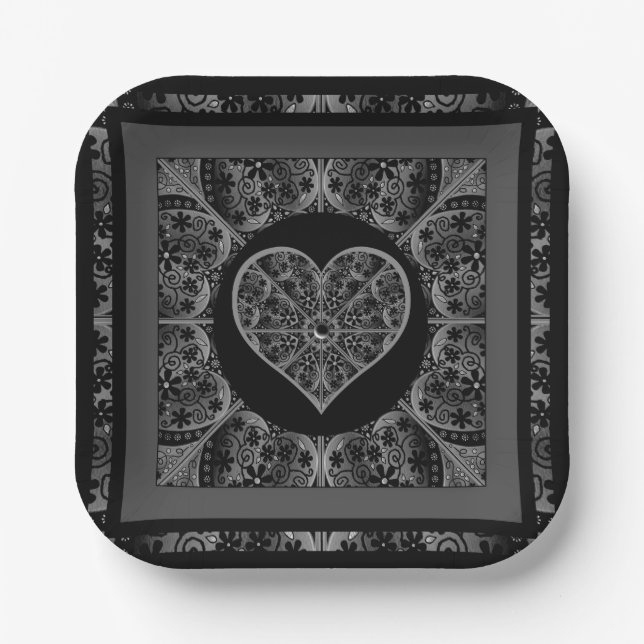 Plato De Papel Ceramic Lace Black (Anverso)