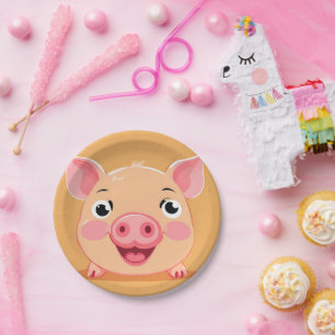 Plato De Papel Cerdo Cute Face animal Granja zoológico Fiesta de 