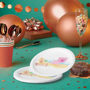 Plato De Papel Cerdo de granja rosa