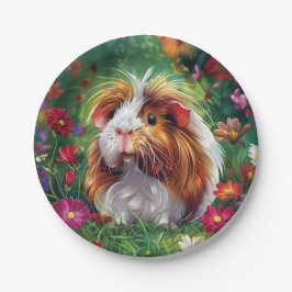 Plato De Papel Cerdo de Guinea entre las flores