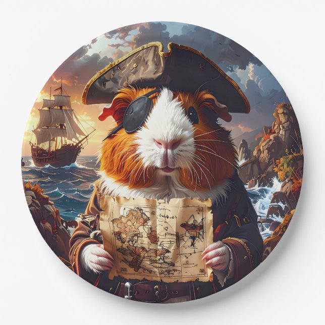 Plato De Papel Cerdo de Guinea Pirata (Anverso)