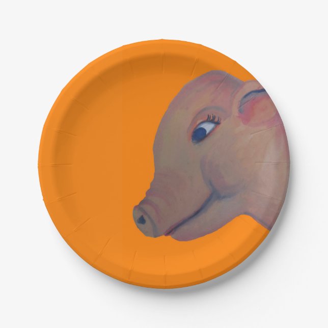 Plato De Papel cerdo en la placa de papel anaranjada (Anverso)