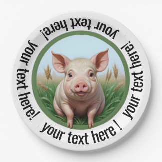 Plato De Papel cerdo lindo con tu texto. Puedes cambiar el tamaño