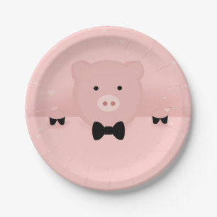 Plato De Papel Cerdo rosa caprichoso