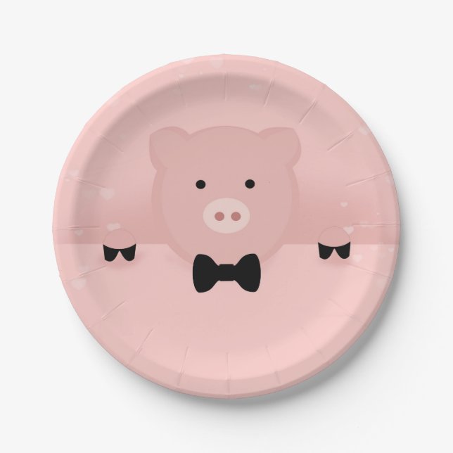 Plato De Papel Cerdo rosa caprichoso (Anverso)