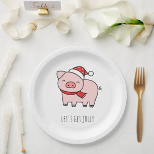 Plato De Papel Cerdo rosa lindo vamos a conseguir Navidades Minim